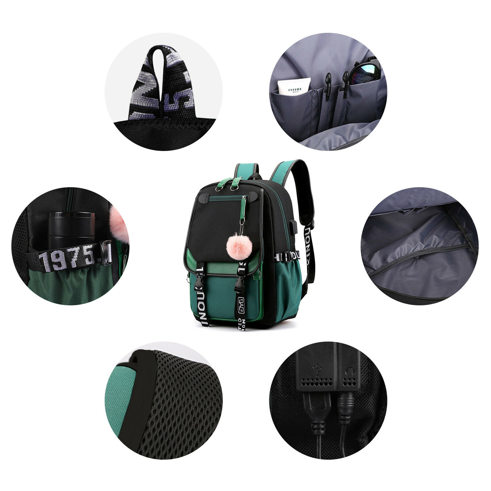 Women School Bag Oxford Waterproof Girls Backpack Rucksack w/ USB Charging Port 24Hr Smart